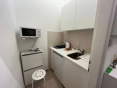 a small kitchen with a sink and a microwave at Heart Studio in Belgrade
