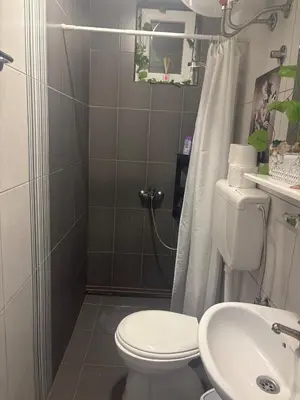 a bathroom with a toilet and a sink at Bohemian Rhapsody low ground studio in Belgrade