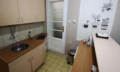 a small kitchen with a sink and a toilet at Apartman Savka in Belgrade
