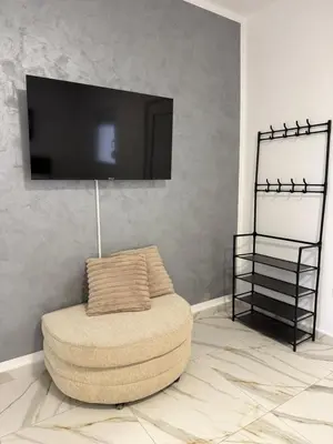 a living room with a chair and a flat screen tv at Apartman na dan Pecinci in Pećinci