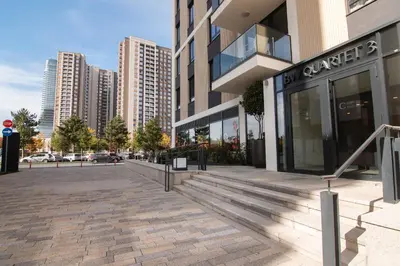 a sidewalk in front of a building at Jana BW apartman in Belgrade