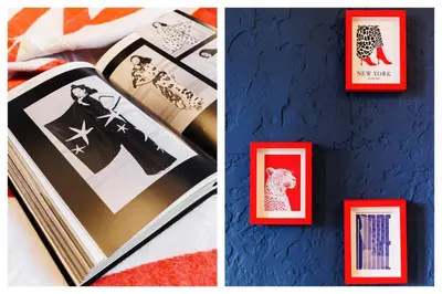 two pictures of framed photographs and a book on a wall at Fireplace Magic 108m2 with Balcony & Foosball in Belgrade