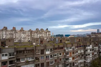 a view of a city with apartment buildings at Echo Arena in Belgrade
