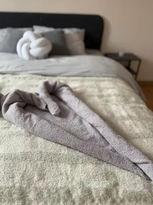 a blanket on top of a bed at Kutak mira in Belgrade