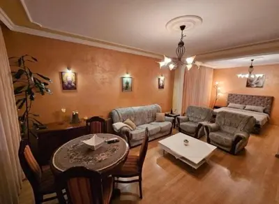 a living room with a couch and a table at Vila Miona Apartments in Belgrade