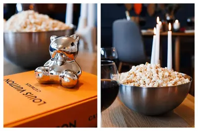 a bowl of popcorn next to a bowl of popcorn at Indigo Spirit with Terrace & Foosball Old Town in Belgrade
