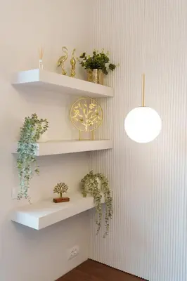 a room with white shelves with plants and a light at Istros luxury house in Krčedin