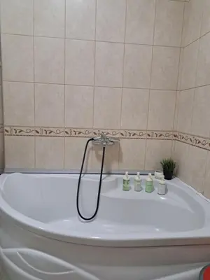 a white bath tub with a faucet on top of it at Wolf Belgrade in Belgrade