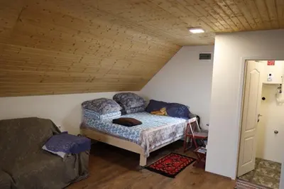 a bedroom with a bed and a couch in a room at Vila Dinara in Krčedin