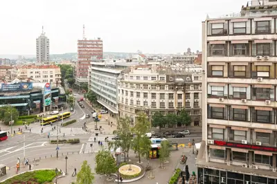 an aerial view of a city with buildings at Five Points Square - City Center in Belgrade