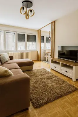 a living room with a couch and a flat screen tv at Viktor in Belgrade
