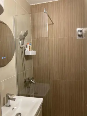 a bathroom with a shower and a sink at NiNiNo in Belgrade