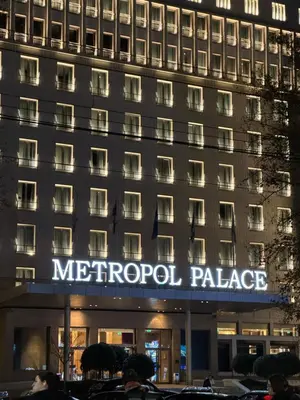 a building with a sign that reads metropol palace at Panajota Apartment in city centre in Belgrade
