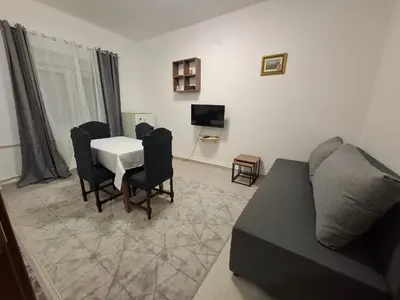 a living room with a couch and a table at Paviljoni apartman in Tošin Bunar