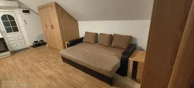 a couch in a living room with a wooden floor at Dušan in Beograd