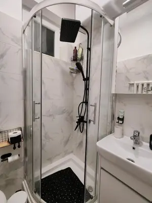a bathroom with a shower and a sink at Kalemegdan 2 in Belgrade