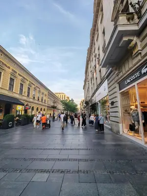a group of people walking down a city street at Kalemegdan 2 in Belgrade
