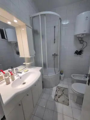 a bathroom with a shower and a sink and a toilet at The Chill Zone Kralja Petra in Belgrade