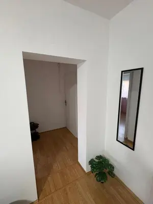an empty room with a mirror and a plant at Apartman Tijana in Ruma