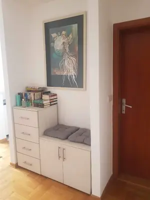 a room with a white dresser and a door at Botanical Garden in Belgrade