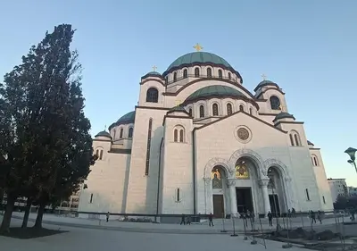 a large white church with a domed building at Apartment JADE Vracar, Belgrade in Belgrade