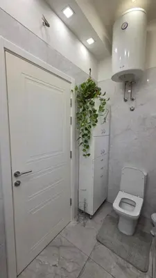 a bathroom with a white door and a toilet at Vracar Luxury Apartment in Belgrade