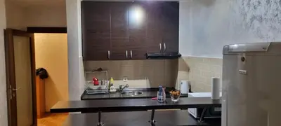 a small kitchen with a sink and a refrigerator at Vena in Belgrade