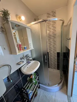 a bathroom with a shower and a sink at Kneginje Ljubice apartment in Belgrade
