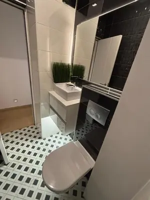 a bathroom with a toilet and a sink at Vist Sava Center Residence in Belgrade
