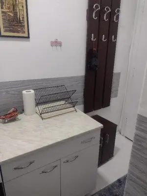 a kitchen with a white counter top and a door at Ena's apartman in Belgrade