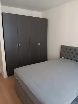a bedroom with a bed with black cabinets at BW Echo Lux Apartment - Belegrade Waterfront in Belgrade