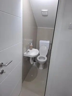 a small bathroom with a toilet and a sink at Apartman SARA in Smederevo