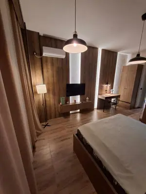 a bedroom with a bed and a television in it at Premium City Center TOP LOCATION apartments in Belgrade