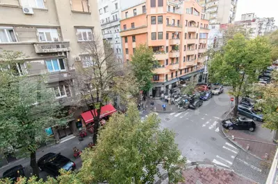 an aerial view of a city street with buildings at BelStay in Belgrade