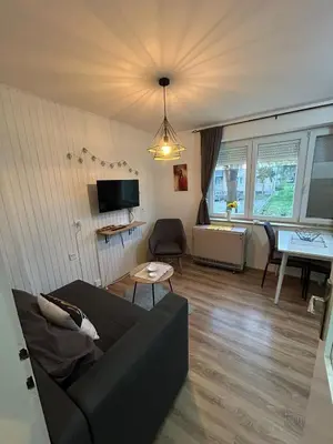 a living room with a couch and a table at Apartman Borkica in Mladenovac
