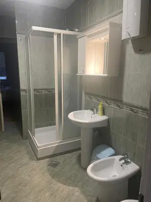 a bathroom with a sink and a shower and a toilet at New Luxury Strict Center Apartment in Belgrade