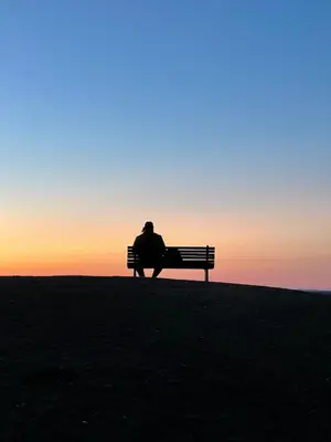 a person sitting on a bench watching the sunset at Belgrade center studio apartment in Belgrade
