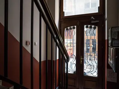 an entrance to a building with a door at Verdi Apartment in Belgrade