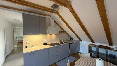 a kitchen with blue cabinets and a sink at GardosHouse Apt 4 in Belgrade