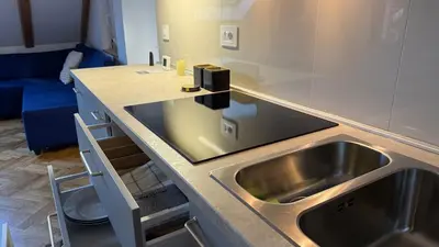 a kitchen with a sink and a counter top at GardosHouse Apt 4 in Belgrade