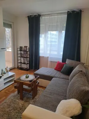 a living room with a couch and a table at Nika Apartments Vracar in Belgrade