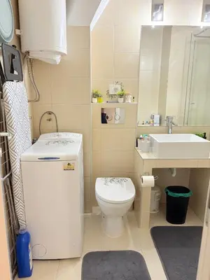 a small bathroom with a toilet and a sink at Apartman Sasha 3 - Free parking in Belgrade