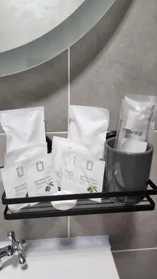 a shelf with white towels and a bowl on it at Crassula Lux 4 in Surčin