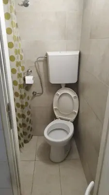 a small bathroom with a toilet and a shower at Low cost studio Zeleni Venac in Belgrade