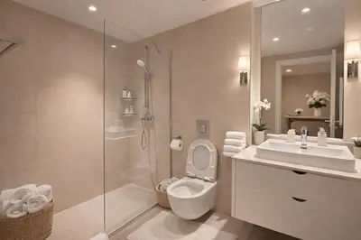 a bathroom with a toilet and a sink and a shower at Metropoliten Modern Apartment in Belgrade