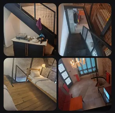 a group of four pictures of a house at Bar apartment in Belgrade