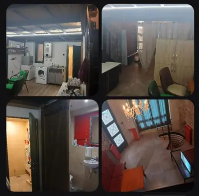 four different pictures of a kitchen and a living room at Bar apartment in Belgrade