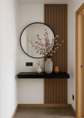 a mirror and a vase with flowers on a shelf at Capo Zen