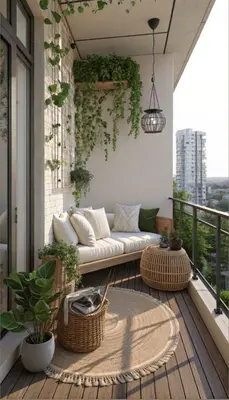 a patio with a couch on a balcony with plants at Capo Zen