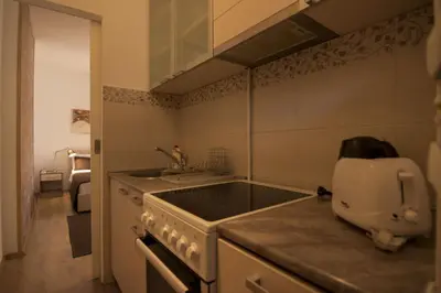 a kitchen with a sink and a mixer on a counter at Apartment Drama Center in Belgrade